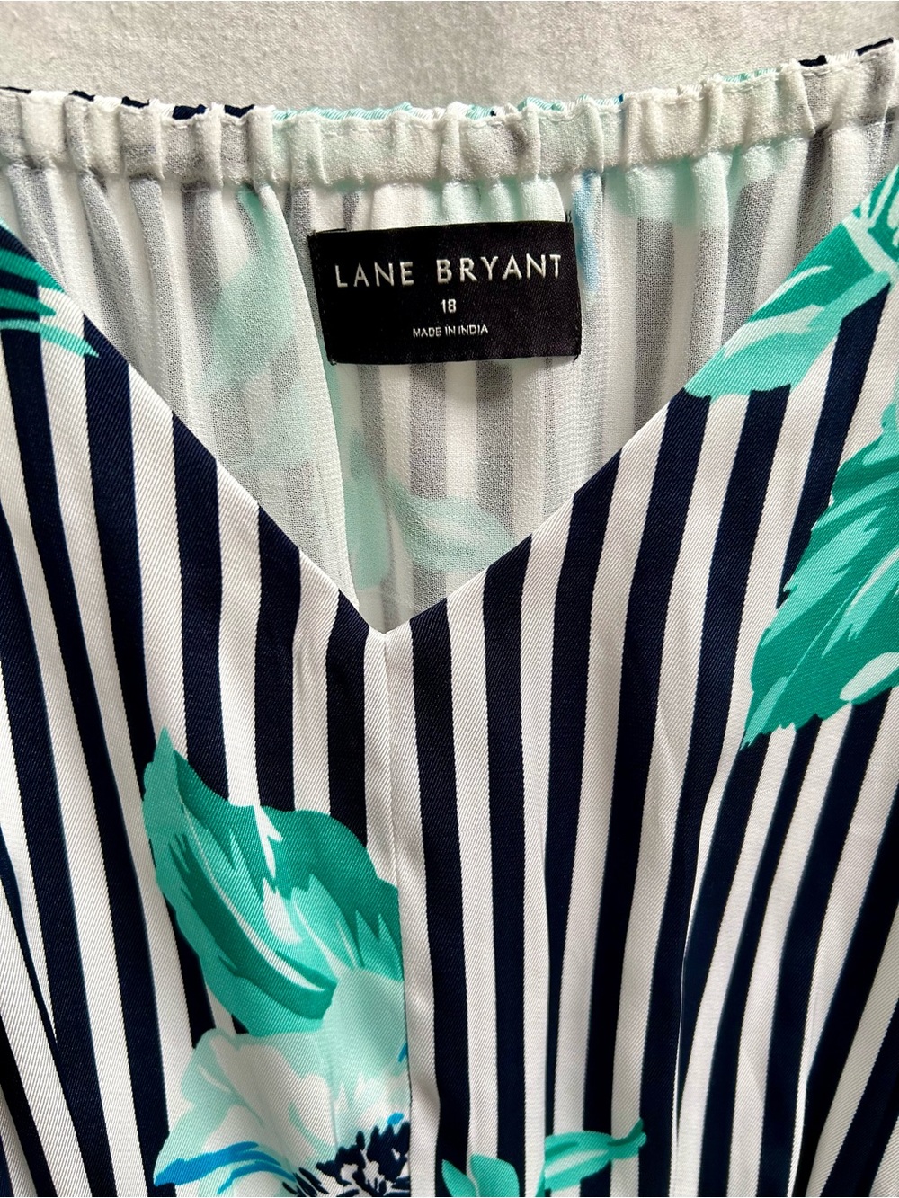 LANE BRYANT MAXI SUNDRESS, NAVY AND WHITE STRIPE WITH BLUE FLORAL, PLUS SIZE 18 - Picture 9 of 11